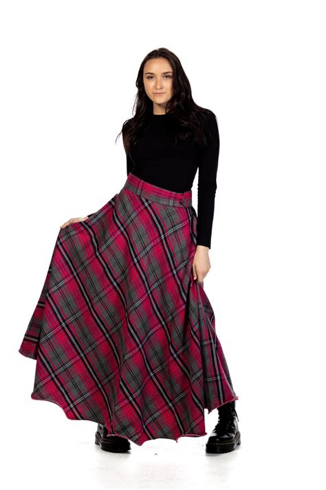 tartan plaid skirt long|More.